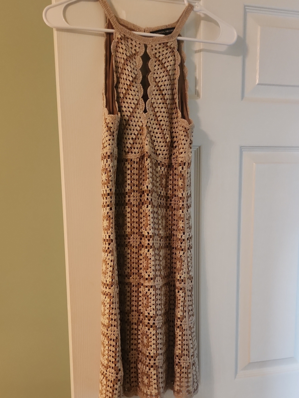 Boston Proper Beige Crochet Halter Dress